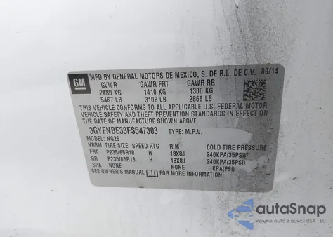 2015 Cadillac Srx Luxury Collection from USA, damaged, VIN 3GYFNBE33FS547303